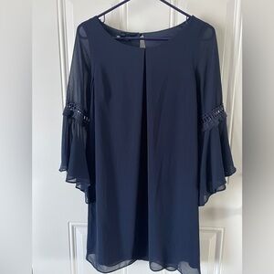 Navy blue dress with bell sleeve, size M